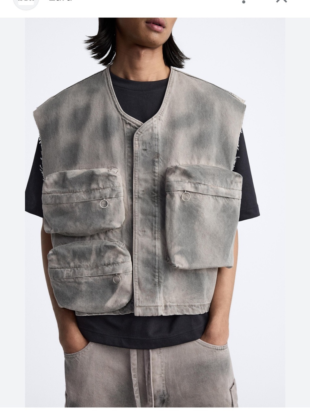 Zara Washed Gray Utility Vest with Cargo Pockets